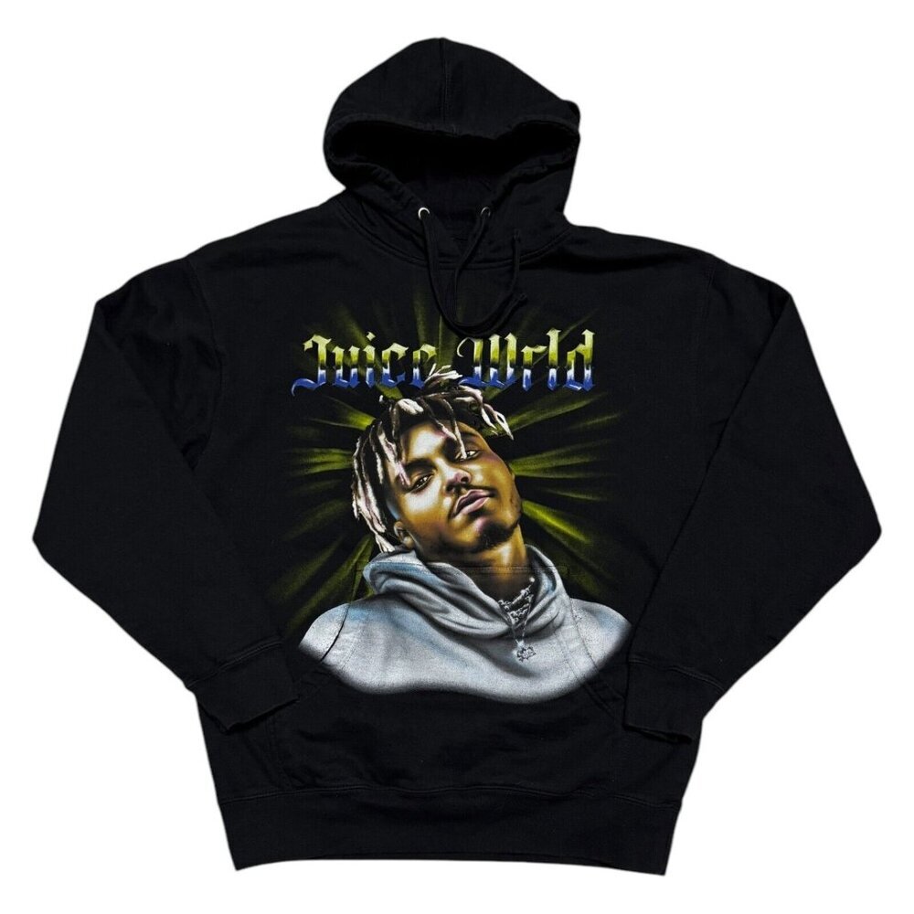 JUICE WRLD Airbrush Graphic Rap Music Black Hoodie Sweatshirt Mens Large